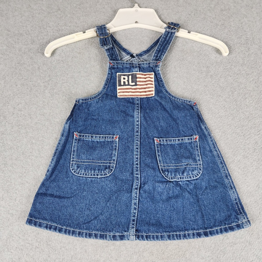Polo Jeans Co Ralph Lauren Dress Baby M 6-12m Blue Denim Flag Patch Americana